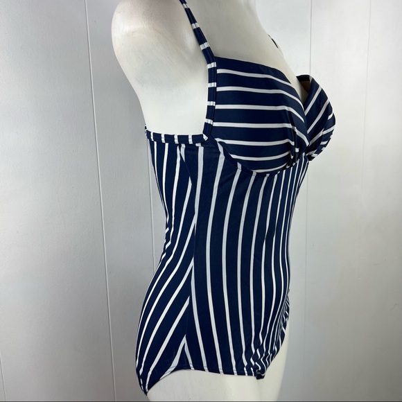 VINTAGE WONDERBRA 90s Navy & White Stripes One Piece Swim Suit Size 10 NWT - Picture 6 of 16